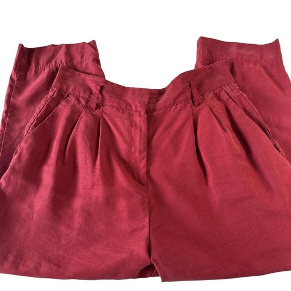 H&M Lyocell Red High Rise Pleated Trousers, 14 - Picture 1 of 10